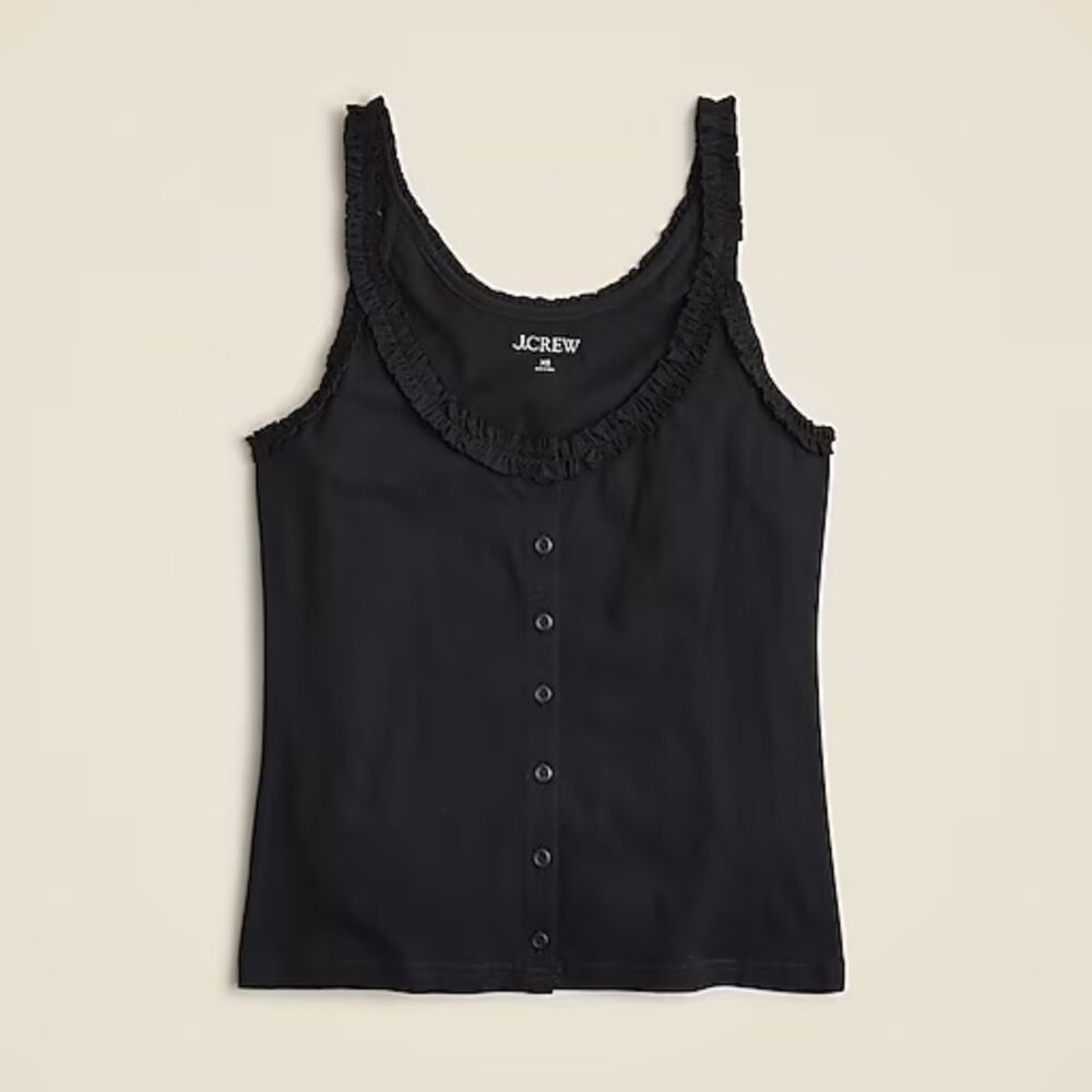 J. Crew button-front tank top with ruffle trim in Black - XS - NWT